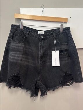 NWT AnineWear Washed Black Distressed Denim Cutoff Shorts